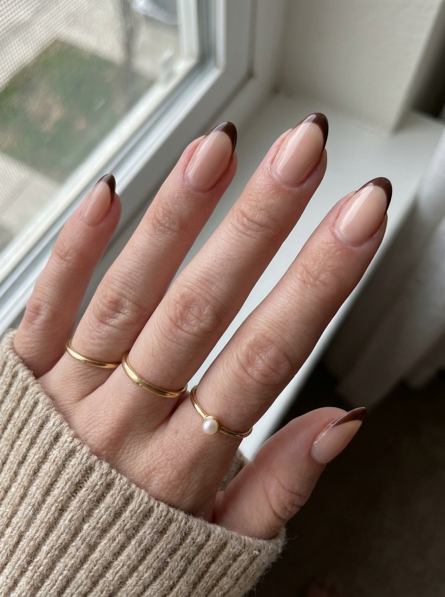 Dark Brown French Nails als Dark Fall Nails Inspiration 2026